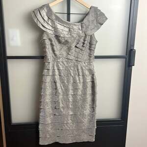 London Times Layered Metallic Dress Size 10